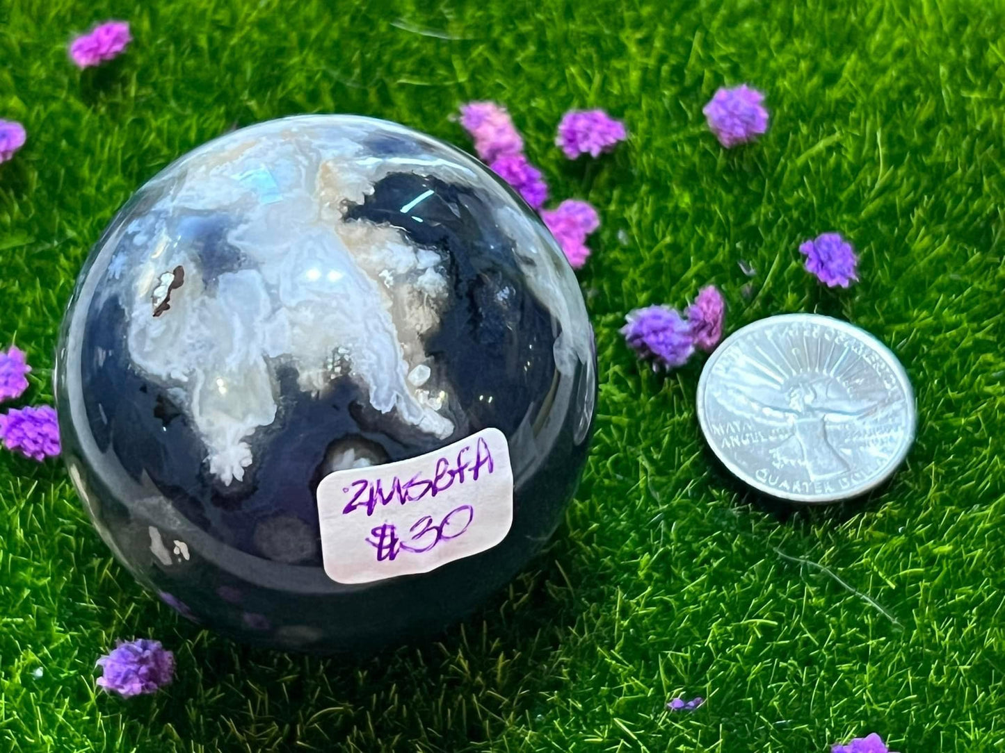 Black Flower Agate Sphere