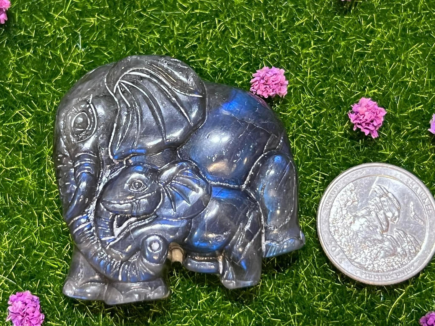 Labradorite Mama & Baby Elephants