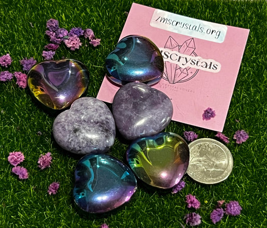 Lepidolite & Aura Hematite Hearts