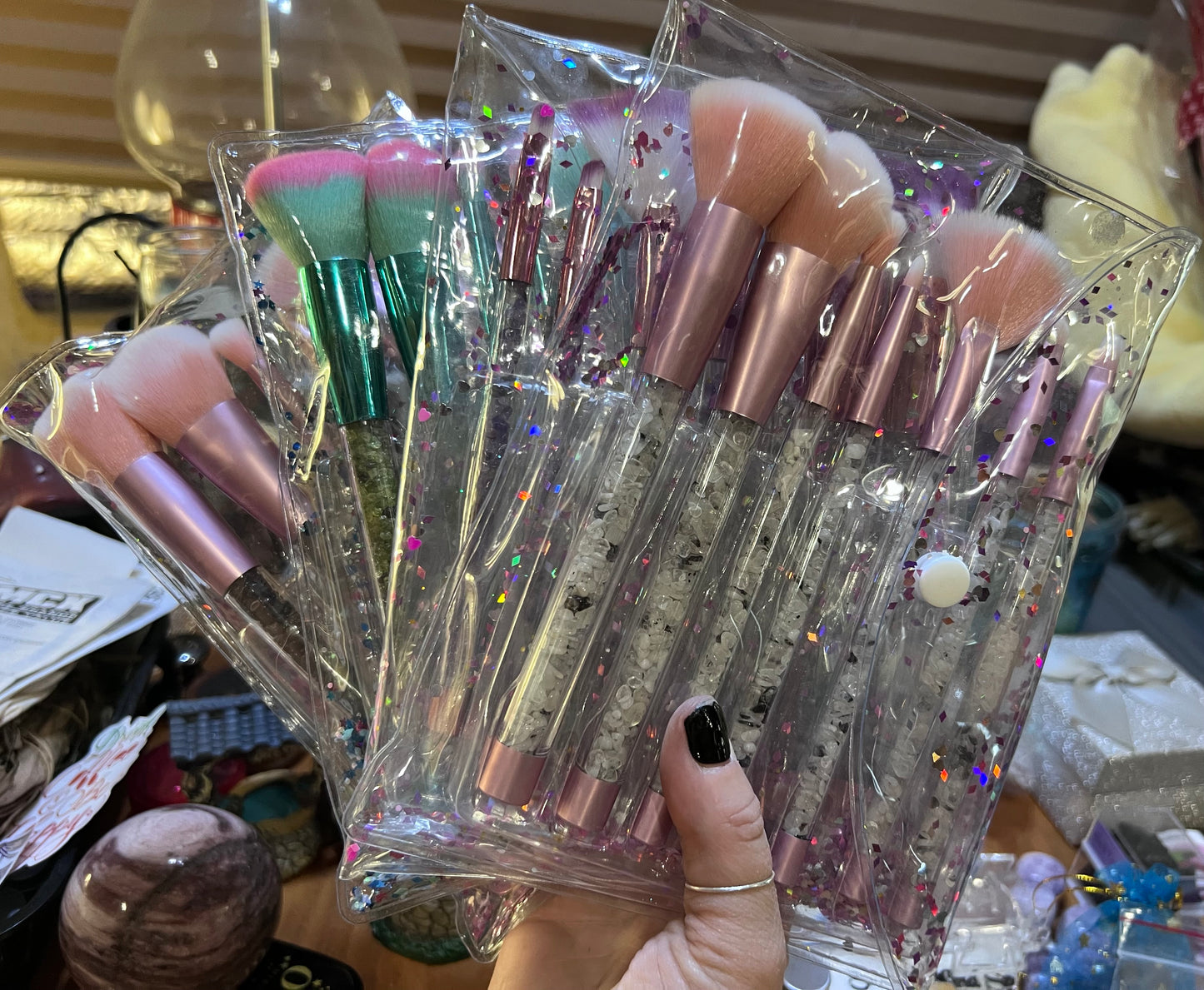 Crystal chip handled make up brush sets