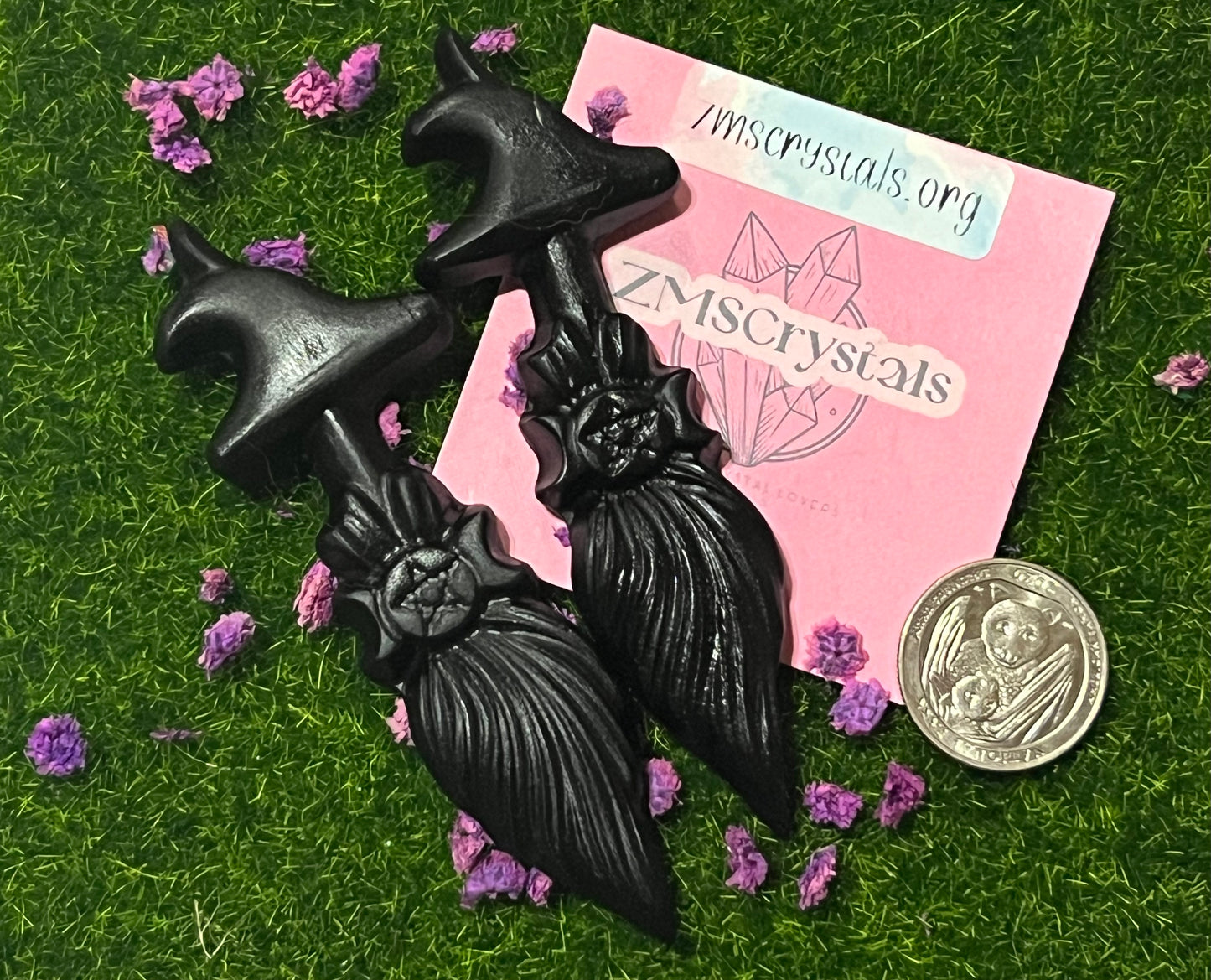 Black obsidian witches hat & broom