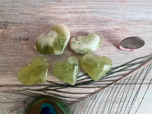 Green Quartz hearts from Sir Lanka