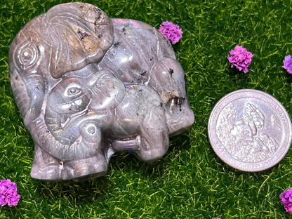 Labradorite Mama & Baby Elephants