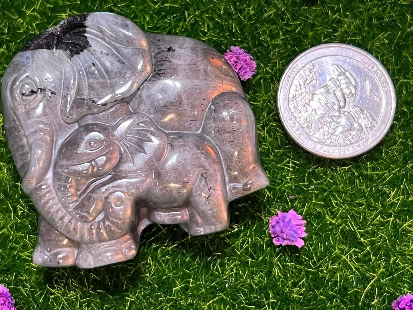 Labradorite Mama & Baby Elephants