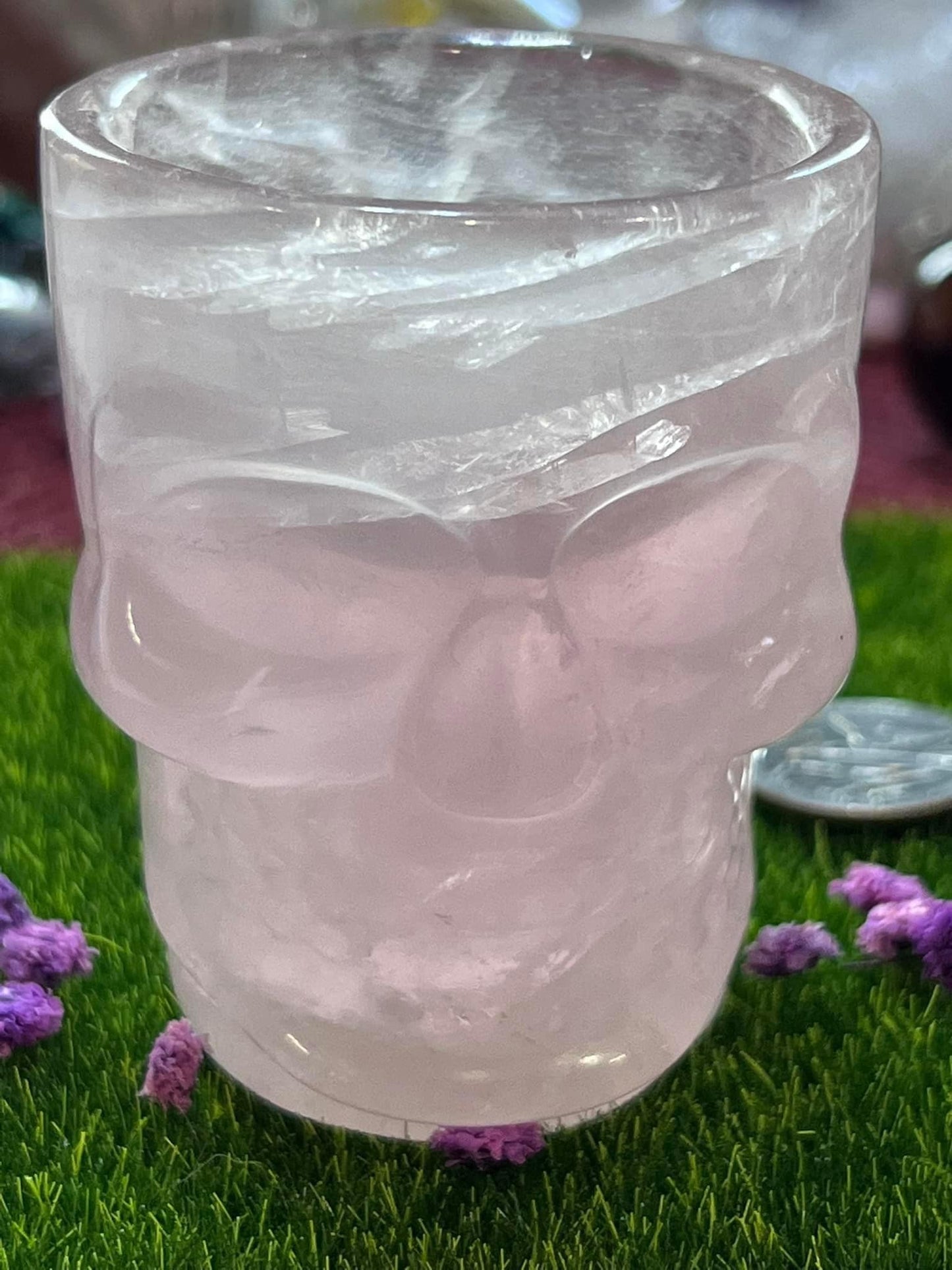 Rose Quartz Skull Candle Holder