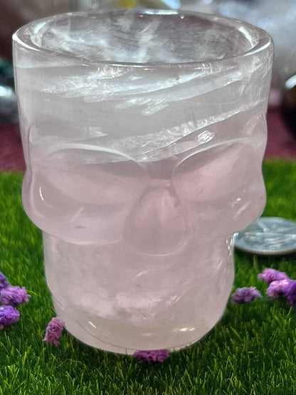 Rose Quartz Skull Candle Holder
