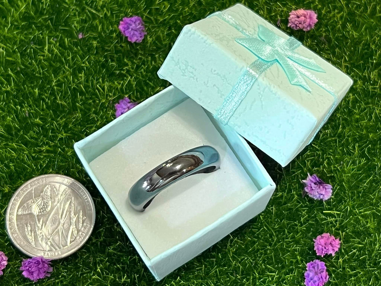 Thick band Hematite Rings