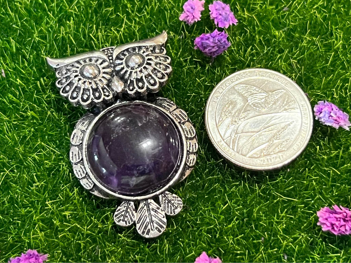 Large Amethyst Owl Pendant
