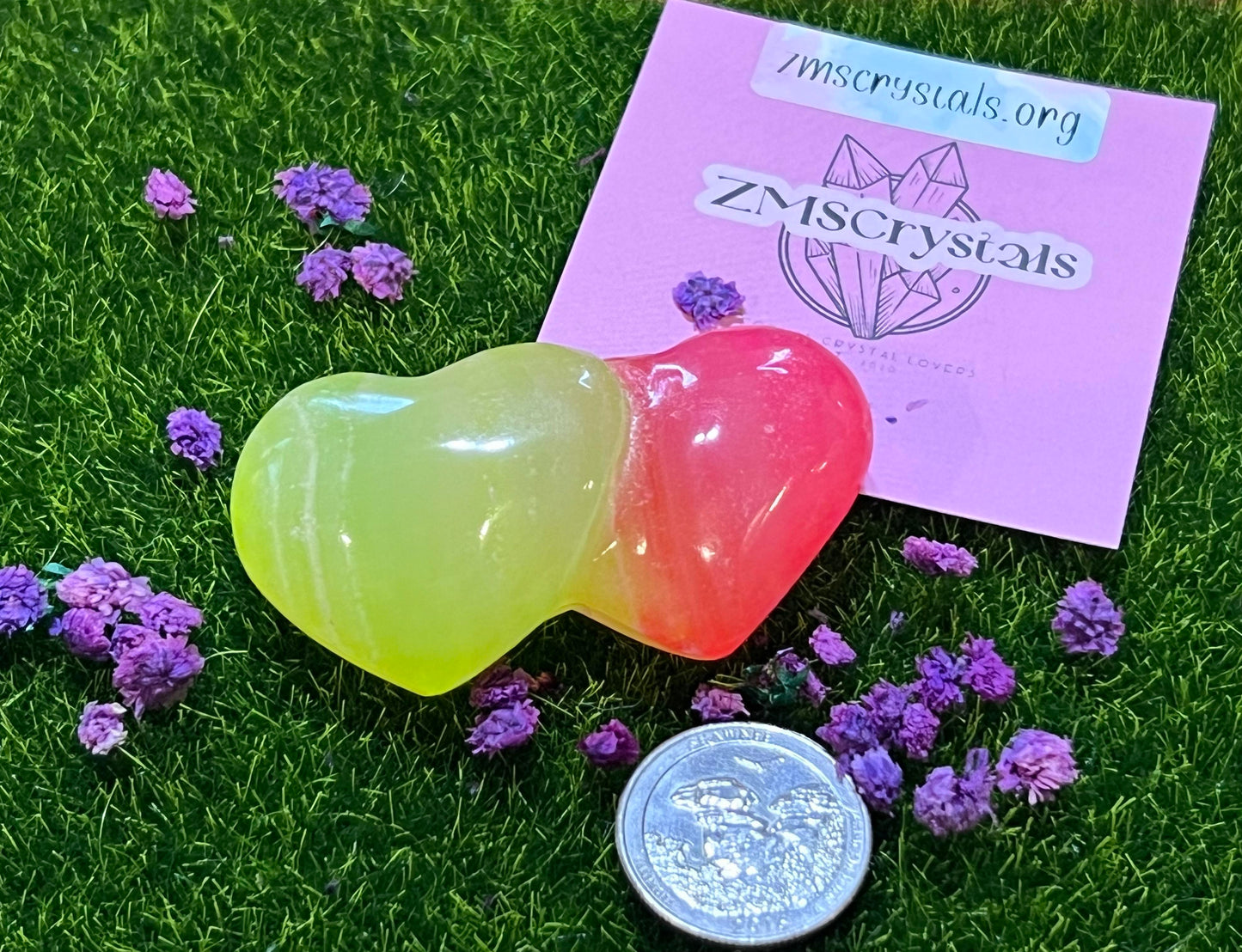 Aura Selenite Double Heart